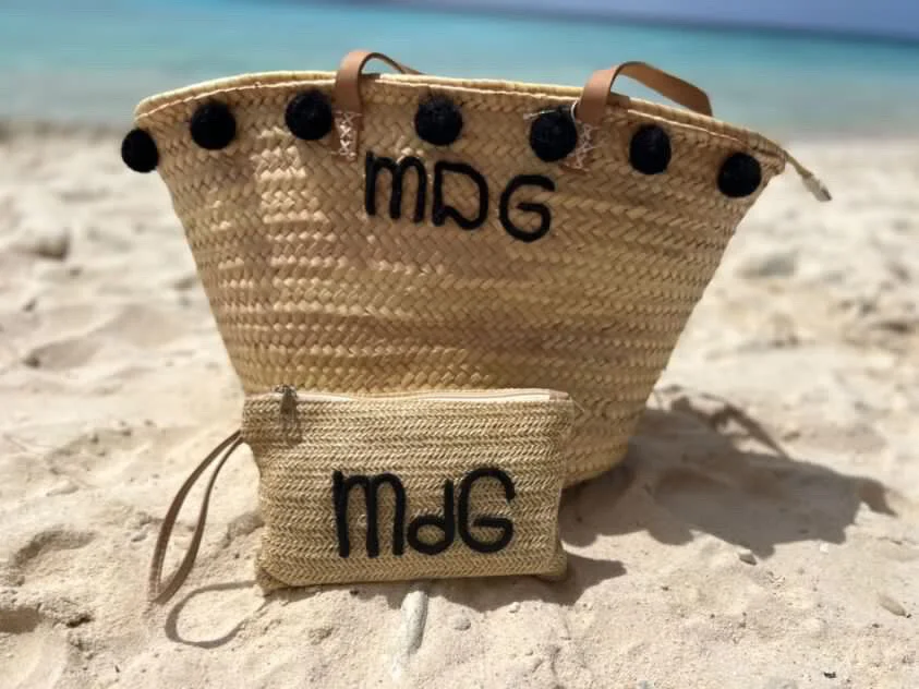Monogram raffia bag